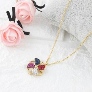 Rotating Pinwheel Crystal Gold 18k-Plated Necklace